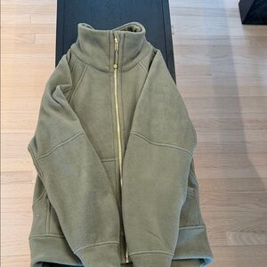 Olive Green Fleece Jacket with Gold Zipper